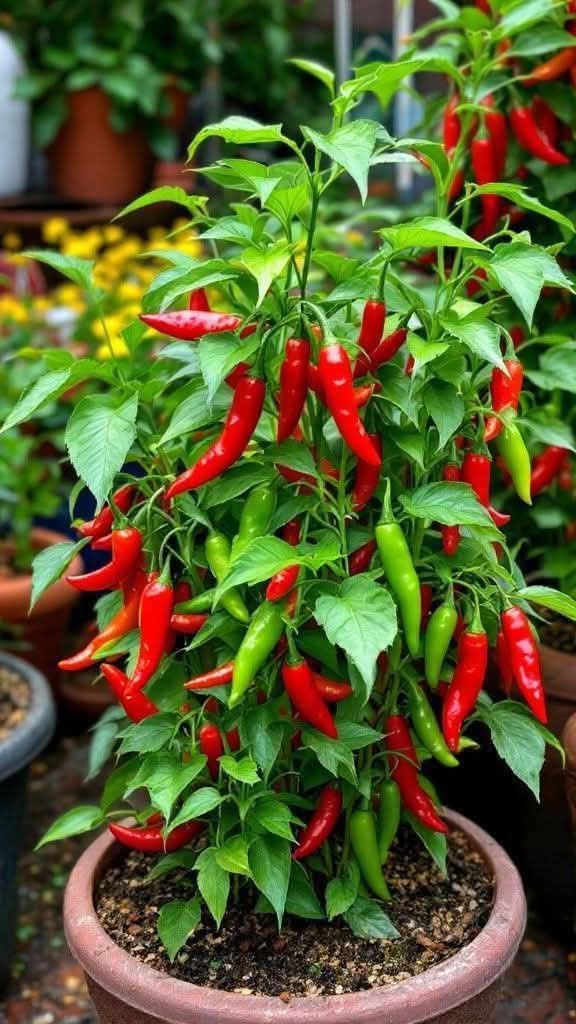 Chillies ripening on the plant